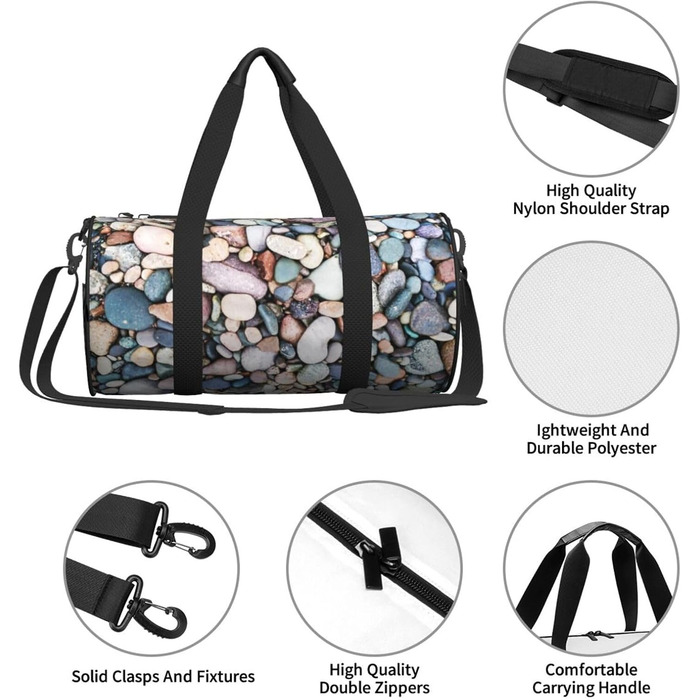 Спортивна сумка, дорожня сумка, пляжна сумка, кольорові камінці, сумка на ніч, чорна, універсальний розмір, сумка для подорожей