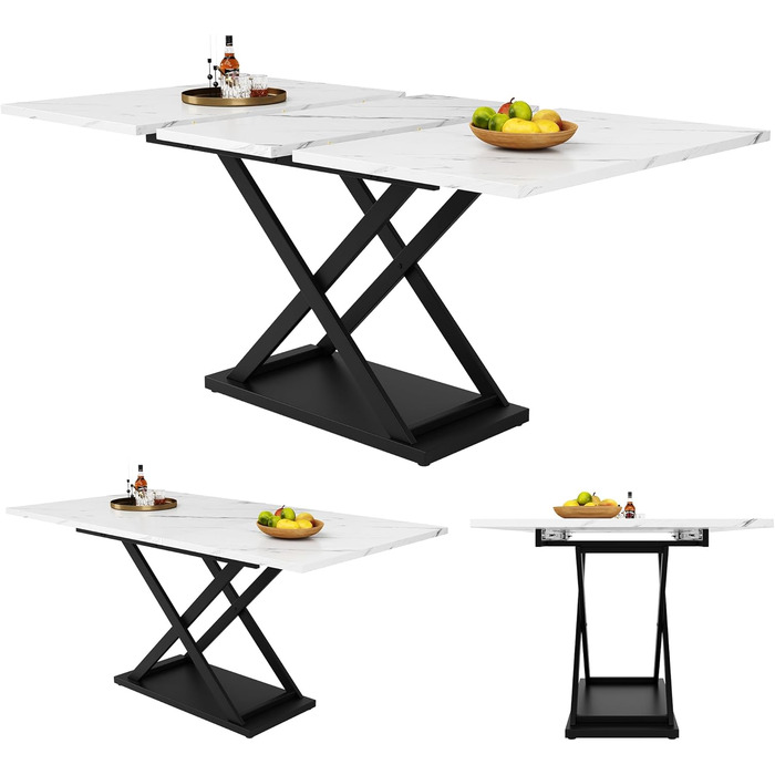 Розкладний обідній стіл Merax (120-16080 см), прямокутний мармуровий обідній стіл для 6-8 осіб, для кухні та вітальні, мармур