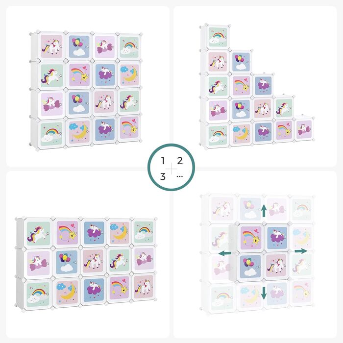 Кубова система полиць, Дитяча шафа для зберігання, Шафа з дверима, Пластикова полиця для взуття, Модульна полиця, Багатоцільова, Взуття, Іграшки, 123 x 31 x 123 см, Білий LPC906W01, 16-