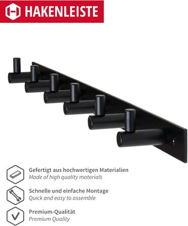 Гачки для одягу чорні матові 6 гачків вішалка для одягу передпокій, кухня та ванна кімната I настінна вішалка MOON I вішалка для о