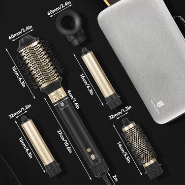 В 1 фен-стайлер для волосся, 110 000 об/хв, 20 М/с, 200 млн. негативних іонів, високошвидкісний безщітковий фен з теплою щіткою та