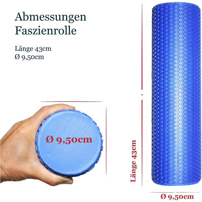 Середній фасційний валик для масажу спини та хребта - розгинач спини Ø9,5 см x 43 см (океанський синій), фасційний піноматеріал для йоги та пілатесу від болю в шиї та спині та лікування тригерних точок