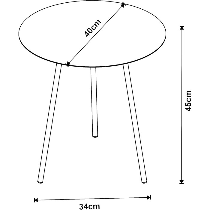 Журнальний столик Sula, круглий декоративний столик, журнальний столик, тумбочка, металевий столик для вітальні з 3 ніжками, 45xØ40см, чорний