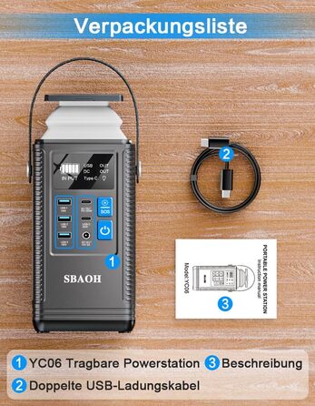 Зовнішній акумулятор Powerstation PD100W, акумулятор SBAOH 296 Втгод для кількох пристроїв, сонячний генератор для кемпінгу, активного відпочинку, подорожей, надзвичайних ситуацій (адаптер живлення не входить до комплекту)