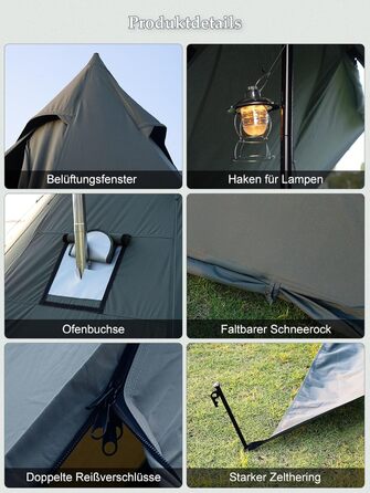 Намет TOMOUNT, бавовняний індіанський намет, високий коник 2,8 м, для 6-8 осіб, пірамідальний намет з отвором для плити, 4-сезонний кемпінговий намет для активного відпочинку, кемпінгу, пішого туризму, трекінгу, зелений