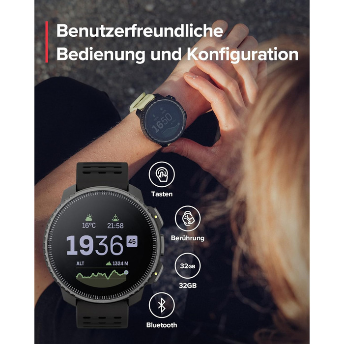 Годинник SUUNTO Vertical Adventure смарт-годинник із GPS, двочастотна GPS-навігація, безкоштовні офлайн-карти, сонячна зарядка, час роботи від батареї до 65 днів, корпус військового класу, водонепроникність 100 м, повністю чорний вертикальний корпус