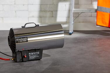 Генератор гарячого повітря Einhell HGG 300 Niro (30 кВт, робочий тиск 1,5 бар, об&39ємний потік повітря 500 м/год, п&39єзозапалювання, захист від зворотного полум&39я, турбовентилятор), сріблястий, чорний