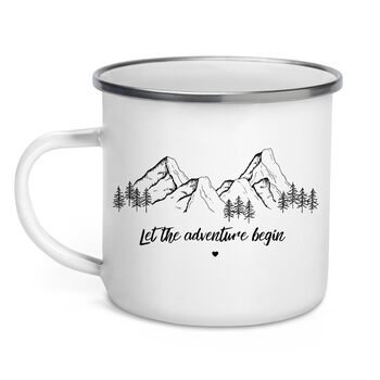 Емальована кружка &quotМаленька Матильда&quot з персоналізованою цитатою або приказкою, емальована кружка, подарунки для каравану для кемперів, емальована кружка, бляшана кружка для кемпінгу, аксесуари для каравану, прикраса для гір (Нехай пригоди.)