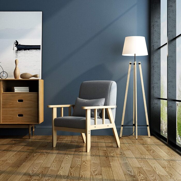 Крісло Mondeer з льону, каркас з масиву дерева, ретро-стиль з подушками для спальні, вітальні, балкону, офісу, темно-сіре, 64 Г x 64 Ш x 73 В см, 1 місце, темно-сіре