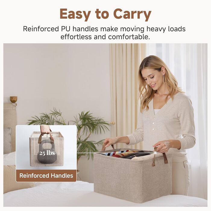 Велика коробка для зберігання тканини StorageWorks, складні кошики для зберігання речей у ванній кімнаті, коробки для зберігання з ручками, кошик для одягу, светрів, іграшок у гардеробі, коричневий, 2 предмети, 42 x 30,5 x 26 см