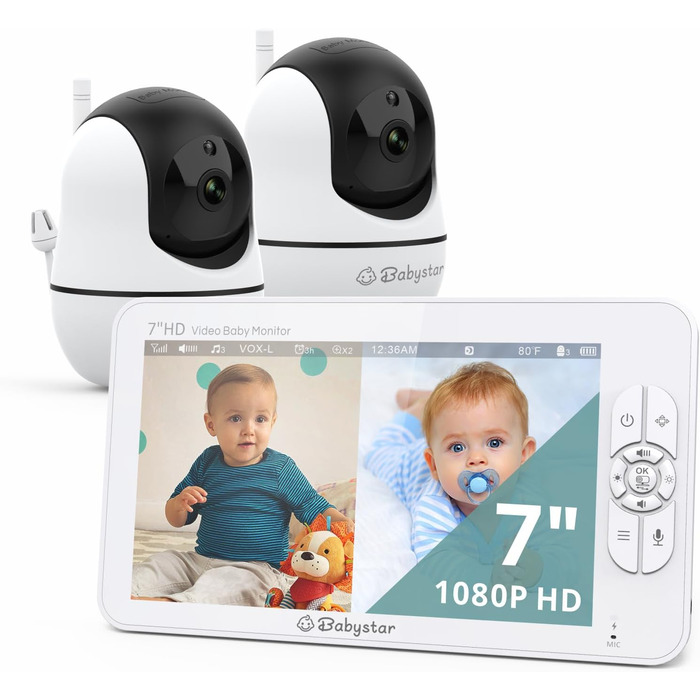 З 2 камерами 7-дюймовий 1080P розділений екран Відеоняня з вбудованим ширококутним об&39єктивом, інфрачервоним нічним баченням, дв