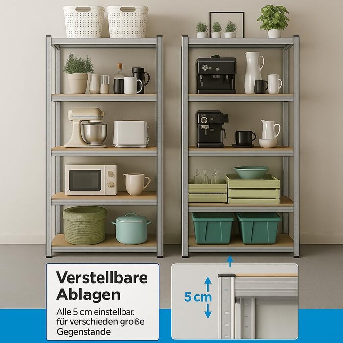 Надміцний стелаж RODO, комплект з 2 шт., підвальний стелаж, стелаж для зберігання, 40 x 90 x 180 см, стелаж зі сталевою рамою, вантажопідйомність до 875 кг кожен, 5 регульованих полиць, сріблястий
