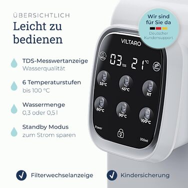 Система осмосу VILTARO для питної води білий, 5-ступінчаста система фільтрів, 6 температурних рівнів, мобільна без підключення до води система зворотного осмосу Осмотичний фільтр для води фільтр від накипу фільтр для питної води