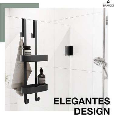 Полиця для душу - 2-ярусна, з регульованими кошиками - мінімалістичний підвісний органайзер - без свердління та присосок - з гумовими накладками - 12.5x70x24 см - чорний