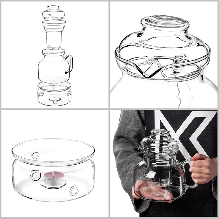 Заварник скляний 1.5л з підставкою та ситечком, чайник з термоізолятором, скляний чайник з фільтром для розсипного чаю, чайний сервіс (з ситечком) 1.5л