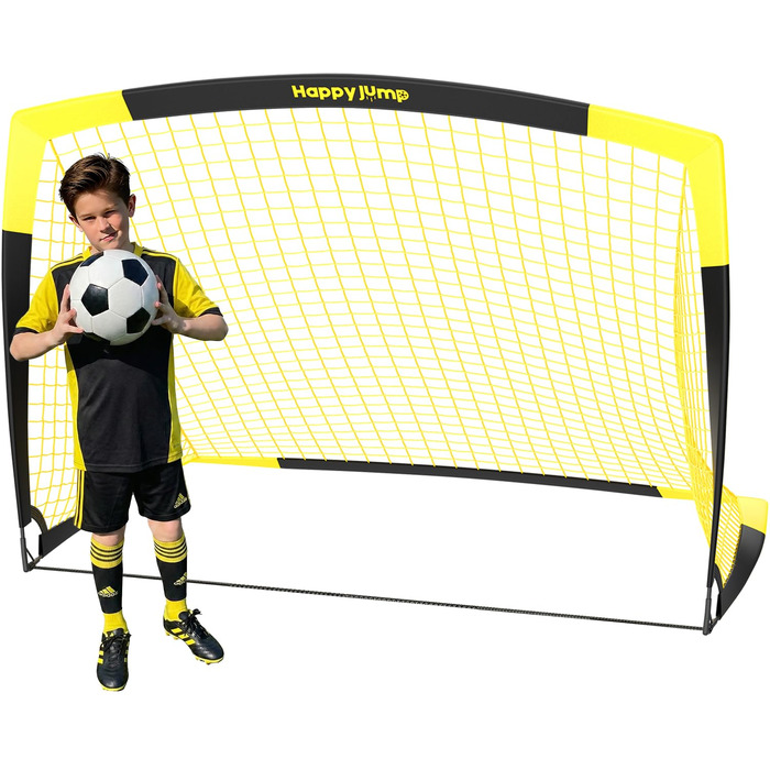 Футбольні ворота Happy Jump складні для дітей та дорослих 1 або 2 ворота 120x90 / 152x110 / 213x152 см Додатково з м&39ячем, насосом, конусами та мішенню Для саду та подарунка 1-152x110 см жовтого кольору