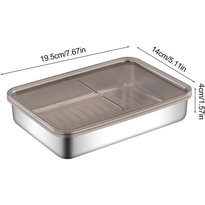 Контейнер для зберігання бекону з нержавіючої сталі піддон, коробка для збереження м'яса Рішення для зберігання жиру, підставка з піднятим дном, кухонний контейнер для зберігання бекону в домашніх умовах, набір 2 (19.5*14*4 см)
