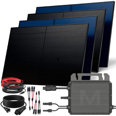 Двофазна балконна електростанція SUNNIVA 2000 Вт, повністю чорна, в комплекті з розеткою, інвертором MARSTEK 800 Вт, фотоелектричною сонячною системою, 4 сонячними модулями зі скла по 500 Вт, включаючи кабель 5 м, Bluetooth WIFI, повний комплект 2000/800 
