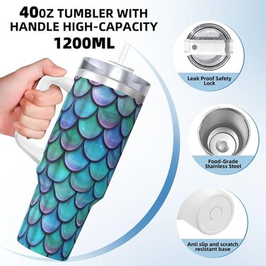 Велика кружка з ручкою для щоденного використання, кружка Eisbully, гаряча/холодна, пляшка для дорожньої кави, дизайн русалки, бірюзовий колір