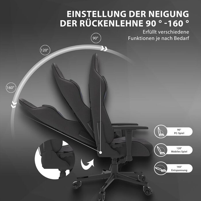 Офісне крісло Spellcaster Gaming Fabric, ергономічне крісло для геймерів, підлокітники, цільна сталева рама, регульований кут нахилу, чорний колір, 43-52 x 69,5 x 57, 5902659841537 Тканина чорного кольору