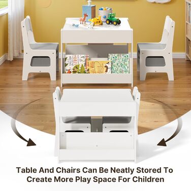 Дитячий стіл Xbro з 2 стільцями, дитячий стіл для малювання 4-в-1 з місцем для зберігання, багатофункціональний дерев&39яний дитячий комплект сидіння з книжковою полицею, для дітей віком від 3 років, 61,5 61,5 48 см, сірий