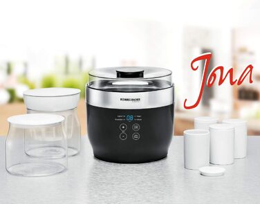 Йогуртниця ROMMELSBACHER JG 80 'Jona', у комплекті 4 керамічні порційні чашки по 125 мл, 2 скляні ємності XXL по 1,2 л, 4 попередн