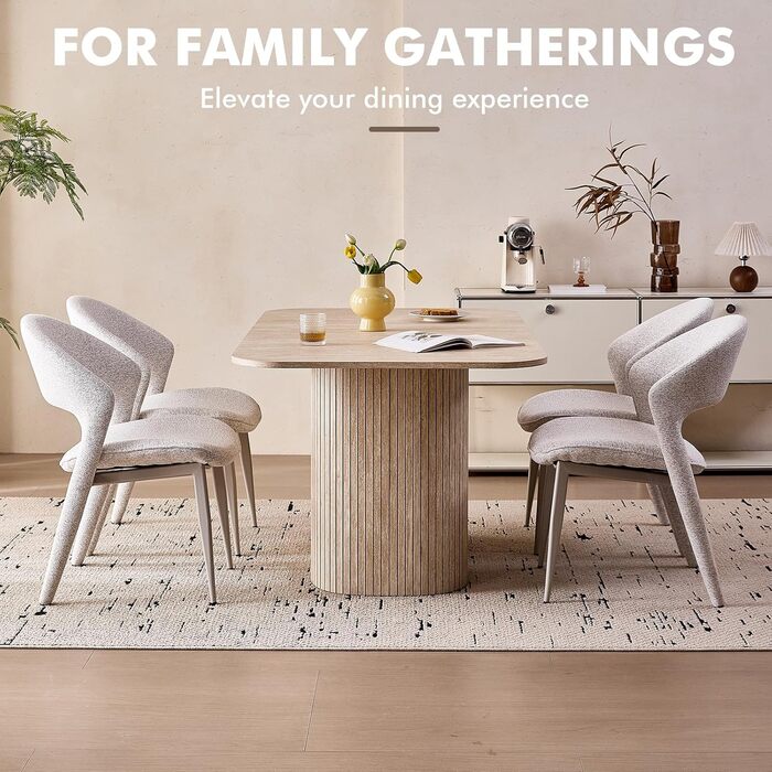 Прямокутний обідній стіл, сучасна стільниця з МДФ, кухонний стіл у скандинавському стилі, рейковий дизайн, підходить для вітальні та їдальні, жовтий травертин