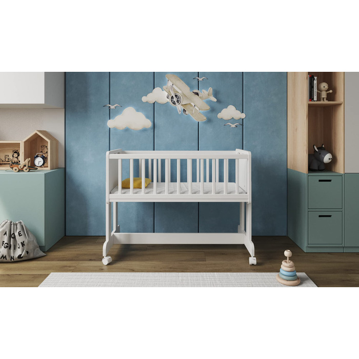 Дитяче ліжечко/спальне місце Love For Sleep 90x40 см з матрацом, колиска на колесах, біле Дитяче ліжко SMARTCRIB, дерев&39яне - Дитяче ліжко