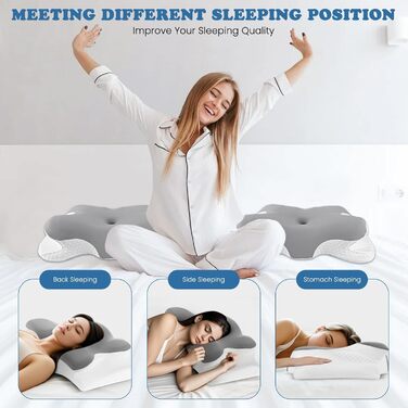 Подушка з піни з ефектом пам&39яті, ергономічна подушка для шиї, ортопедична подушка для підтримки шиї для сну на боці, спині та животі, подушка для полегшення болю в шиї та плечах, знімний чохол, який можна прати