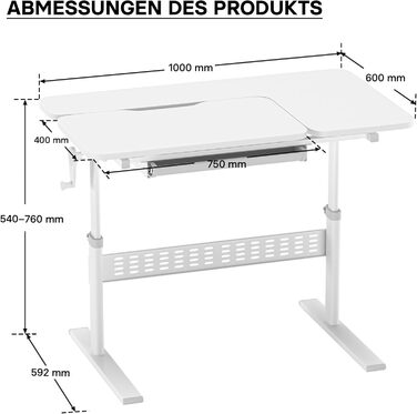 Регульований дитячий стіл 100 x 60 см, стіл з регульованою висотою для дітей з шухлядою