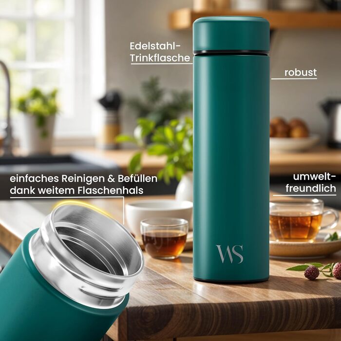 Термос чайник/фруктовий інфузер - Ізольована термопляшка для чаю з нержавіючої сталі, без BPA Пляшка для пиття чайник/фруктовий інфузер, термокружка 450 мл на винос для офісу, спорту, школи, бірюзова пляшка