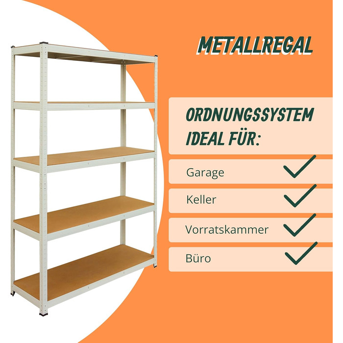 Міцний стелаж Relaxdays, ВxШxГ 200x120x50 см, 875 кг, 5 полиць, полиця для зберігання в підвалі та гаражі, вставного типу, білий/коричневий