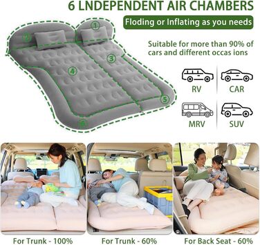Автомобільний матрац, кемпінговий, зручний матрац для сну, надувний матрац з повітряним насосом для кемпінгу, подорожей на свіжому повітрі, для XPENG Xiaopeng P7 P7i G3 G6 G9 N5 BETA 2021 2022 2023, сірий-флокований