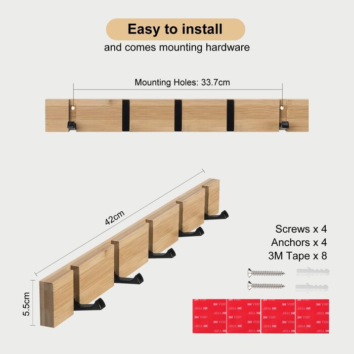 И гачки для пальто дерев'яна стіна, дерев'яна панель вішалка для пальто складний гачок для пальто з 5 гачками для курток, капелюхі
