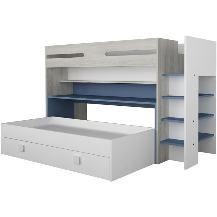 Дитяче двоярусне ліжко з письмовим столом і висувним спальним місцем Колір білий і блакитний