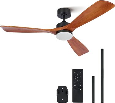 Стельовий вентилятор CO-Z з пультом дистанційного керування 52-дюймовий дерев'яний вентилятор Світлодіодне світло Робота влітку та взимку Тихий двигун постійного струму для внутрішнього та зовнішнього покриття