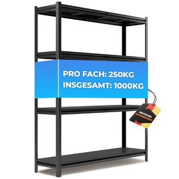 Металевий стелаж преміум-класу, чорний, з міцними металевими полицями, 180x150x40 см - вантажопідйомність 1000 кг, 100 холоднокатана сталь - стелаж глибиною 40 см, металевий стелаж для зберігання, 180x150x40 см, чорний
