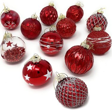 Червоні скляні ялинкові прикраси набір з 12 шт TOBJA