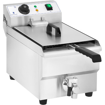 Електрична фритюрниця Royal Catering Fryer з нержавіючої сталі RCEF 10EH-1 (10 літрів, потужність 3 000 Вт, термостат, зливний кран, нержавіюча сталь)