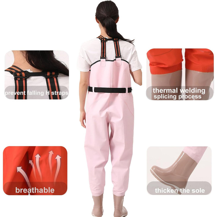 Жіночі водонепроникні вейдерси, двошарові неопренові вейдерси, рибальські вейдерси з чобітьми, дихаючі вейдерси, вейдерси для перехресного хобі для будівельних майданчиків, риболовлі, ферм, садів, EU38 фіолетовий