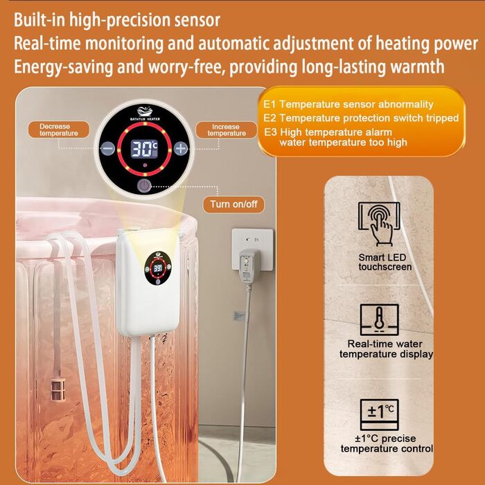 Занурювальний водонагрівач з термостатом - нагрівач для ванни потужністю 1200 Вт, інтелектуальне керування температурою 3043 C, із захистом від перегріву та дистанційним керуванням, може підтримувати гарячу воду на постійній температурі. M Білий