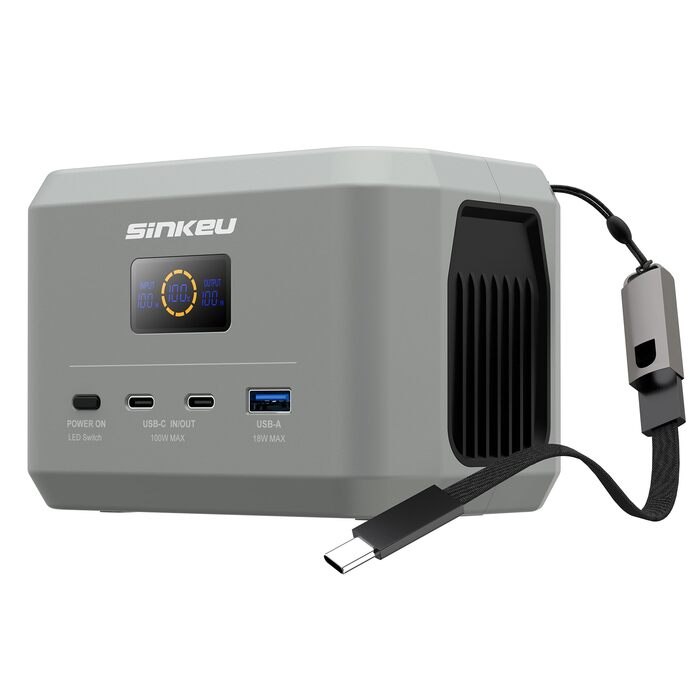 Портативна електростанція SinKeu, акумулятор LiFePO4 ємністю 96 Втгод / 30 000 мАг з 3 портами, швидка зарядка USB-C 100 Вт на вході/виході для подорожей, аварійне джерело живлення DE-E100