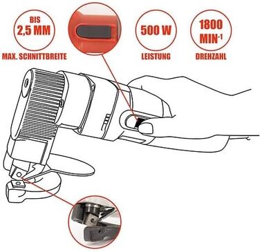 Електричні ножиці/кусачки для листового металу 500 Вт сталь 2,5 - алюміній 3 мм