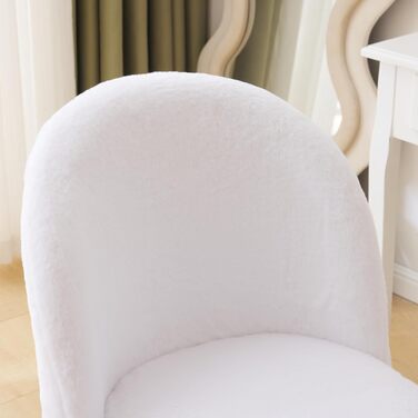 Крісло-туалет, крісло для вітальні, крісло для читання, з регульованими золотими ніжками та подушкою-бантом, імітація кролячого хутра (білий)