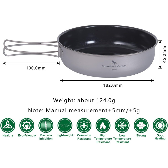 Титанова сковорода з антипригарним покриттям 15 см Легка сковорода Сковорода Походи Кемпінг Маленька тарілка Чаша Відкритий посуд