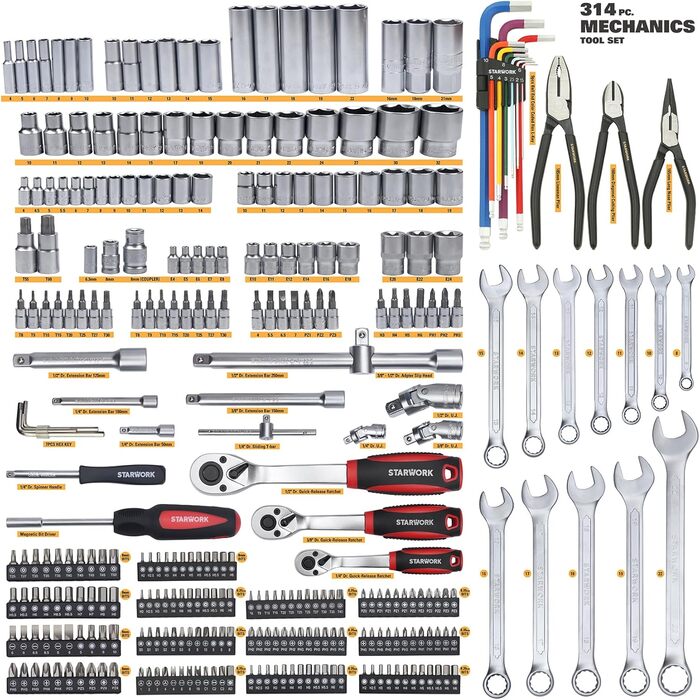 Набір механічних інструментів із 314 предметів і набір головок, професійний метричний кейс для майстерні