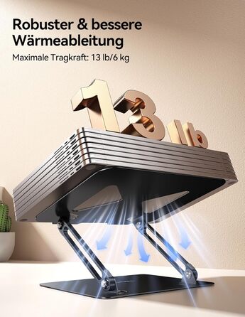 Стійка для ноутбука TECKNET, складана, ергономічна, металева підставка для ноутбука, сумісна з моделями 10-17,3 дюймів, чорна