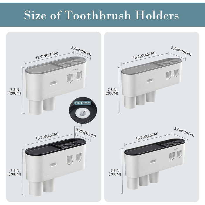 Настінний тримач для зубних щіток з подвійним автоматичним дозатором зубної пасти для дітей та дорослих, 6 слотів для щіток, 2 маг