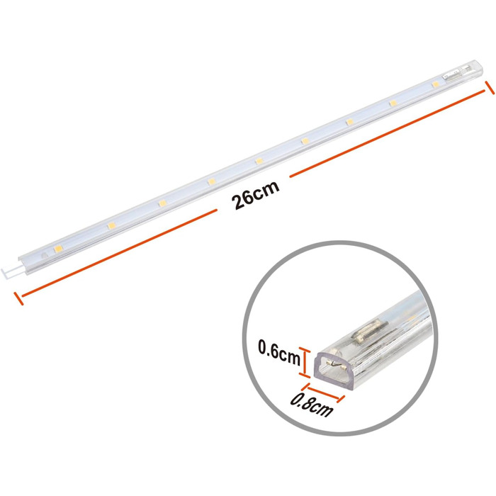 Світлодіодна лампа під шафою з перемикачем 8,5 Вт 760LM Тепле біле світло Стрічка Кухонна лампа Вітрина Освітлення шафи Освітлення шафи зі смугами 6x26 см для кухонної шафи з можливістю розширення за допомогою вставної системи (35W, 3000k)