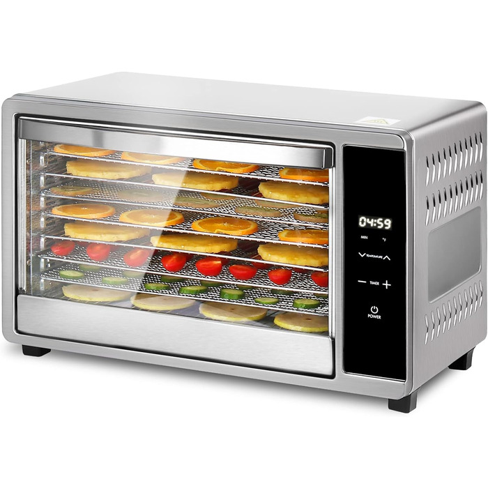 Дегідратор Skyehomo з нержавіючої сталі, дегідратор 650 Вт 0,8 м дегідратор з регулятором температури (35-80 C), таймер на 24 години, 8 рівнів сушильної машини з решіткою з нержавіючої сталі, дегідратор їжі для м'яса, фруктів, овочів, трав